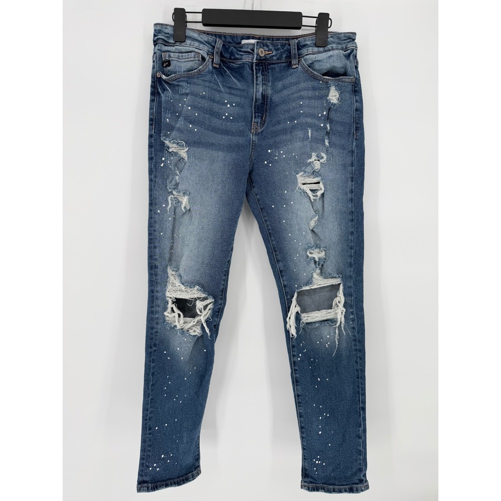 KanCan Jeans Womens Distressed Blue Paint Splatter Skinny‎ Leg Denim Size 11 29